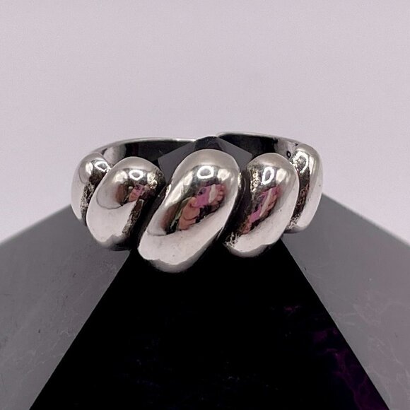 925 Sterling Stamped Puffy Diagonal Wrap Adjustable Boho Ring #1304 - Picture 3 of 11